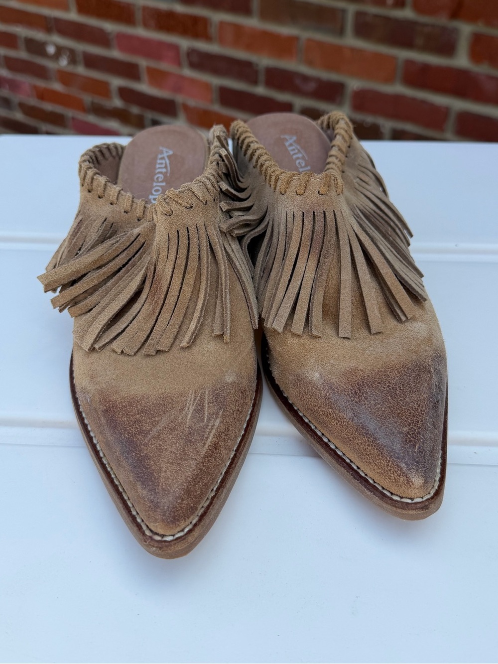Antelope Dabney Fringe Genuine Suede Mules —Western — Pointed Toe